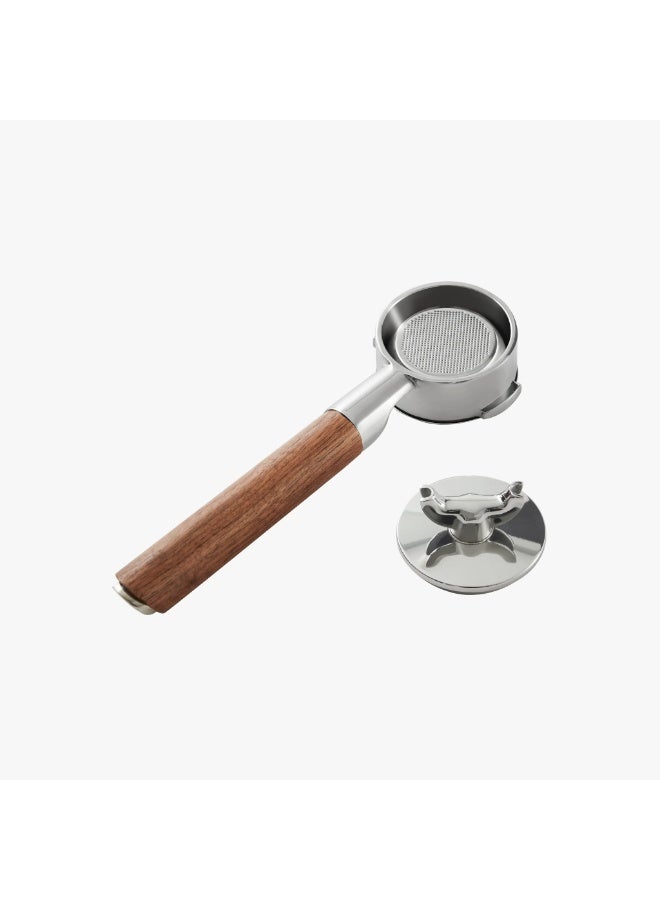 zeroHero 58mm Double Spout Portafilter - SUS304 Stainless Steel with Walnut Handle - Image 1